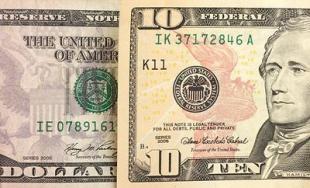 Close-up of 10 dollar bill